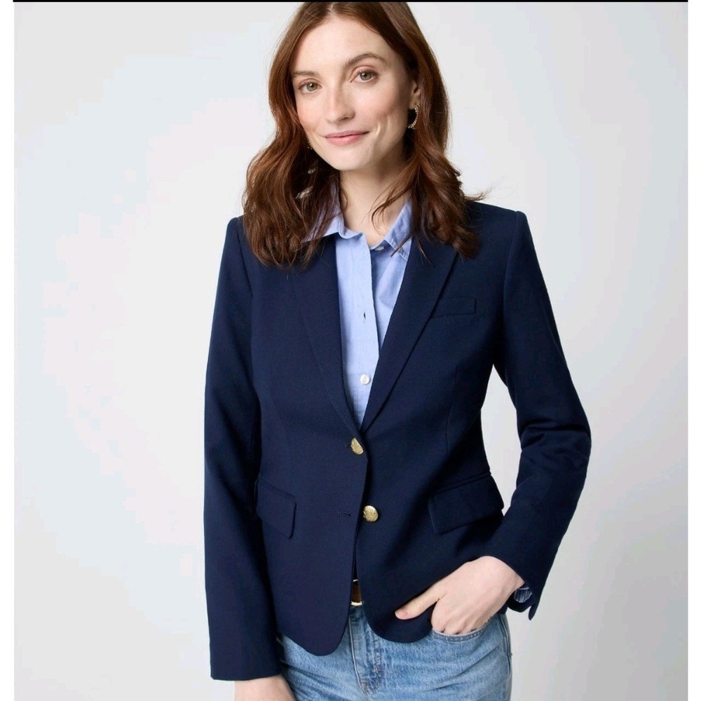 J.Crew Schoolboy Blazer Womens 4 Navy Blue Wool Blend Gold Button Lined Jacket
